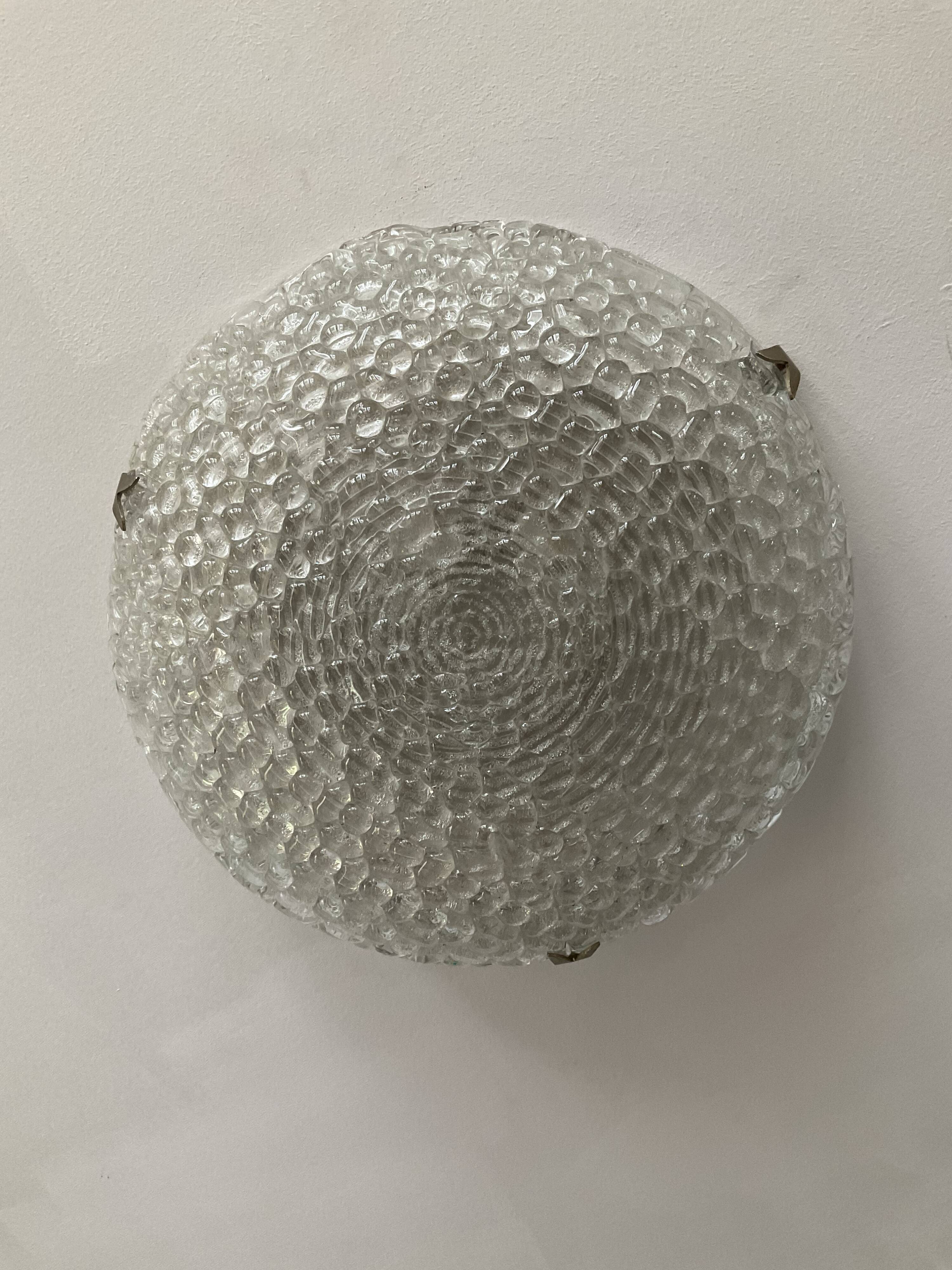 Vintage ceiling lamp year 60-70 in molded glass Ф40cm