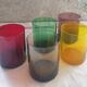 Set of 5 colored mouth-blown glasses 70's