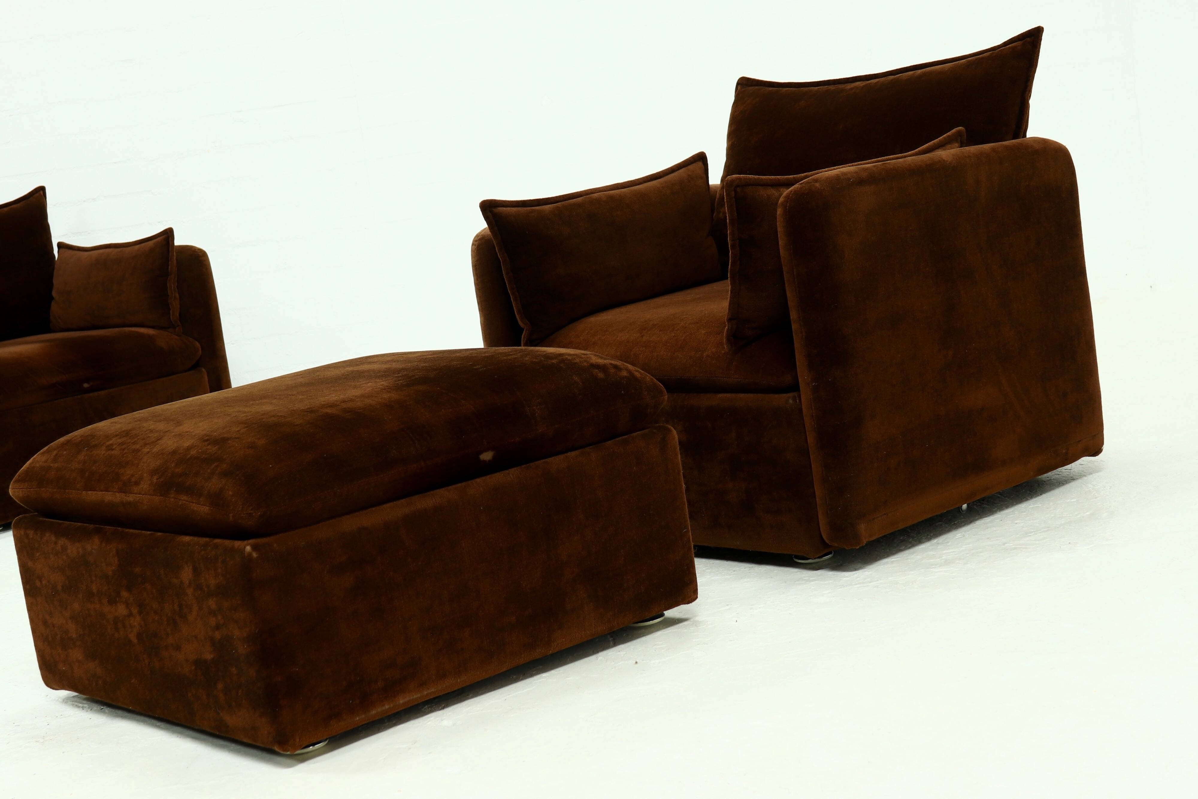 Rare 1970s brown velvet multifunctional modular sofa
