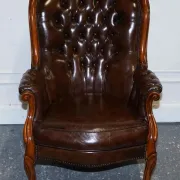Victorian Chesterfield Leather Dyed Armchair and Ottoman Set