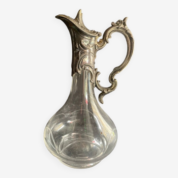 Ewer – Blown and cut glass – Silver metal
