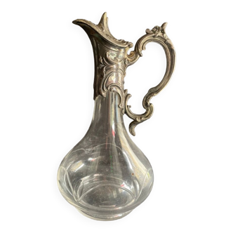 Aiguière – Verre soufflé et taillé – Métal argenté