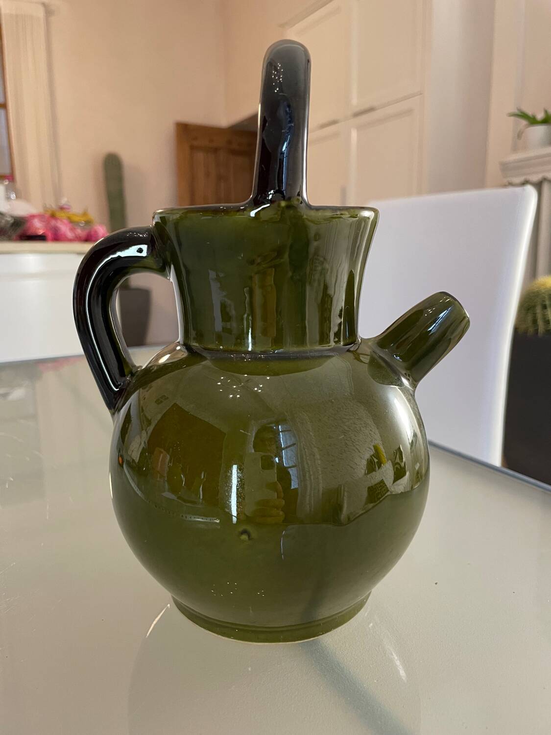 Pitcher in Provence khaki varnished clay signature Camares