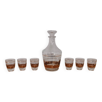 Complete Arques crystal liqueur service, carafe and glasses