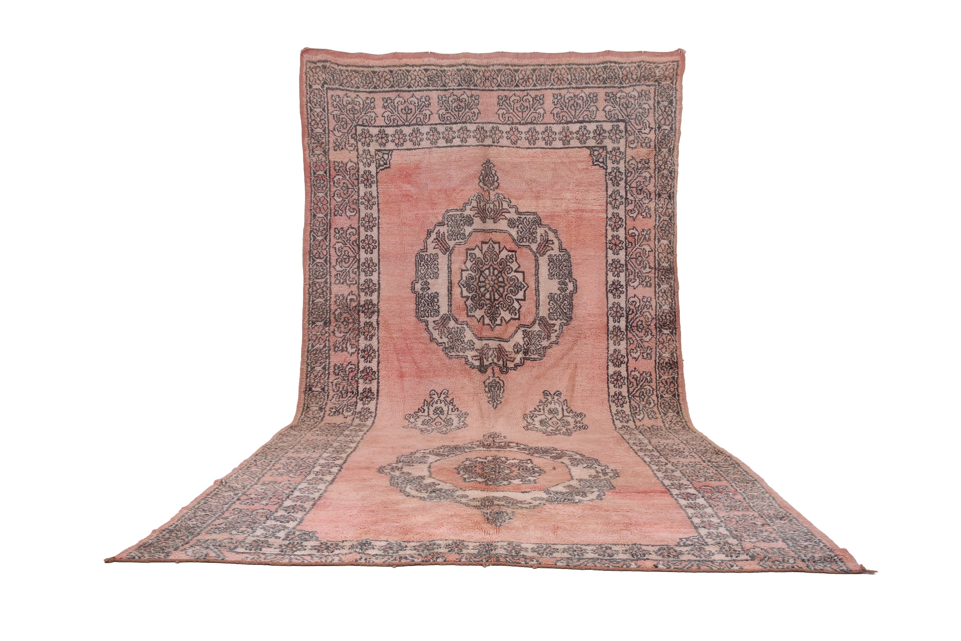 Tapis berbère en laine vintage marocain rose grand 212 x 394 cm, tapis fait main