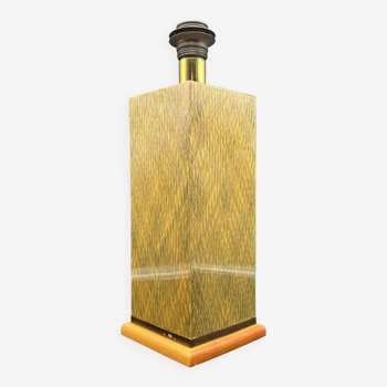 Pied de lampe en marqueterie vernis et laiton doré style Jean Claude Mahey