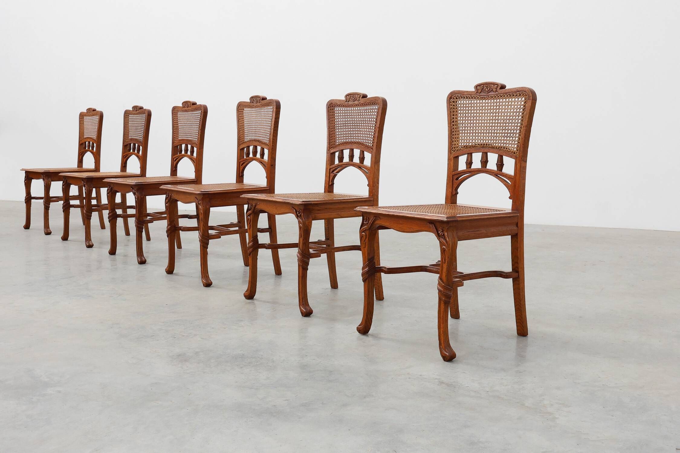 Set of 6 art nouveau dinner chairs in the manner of Victor Horta, Belgium