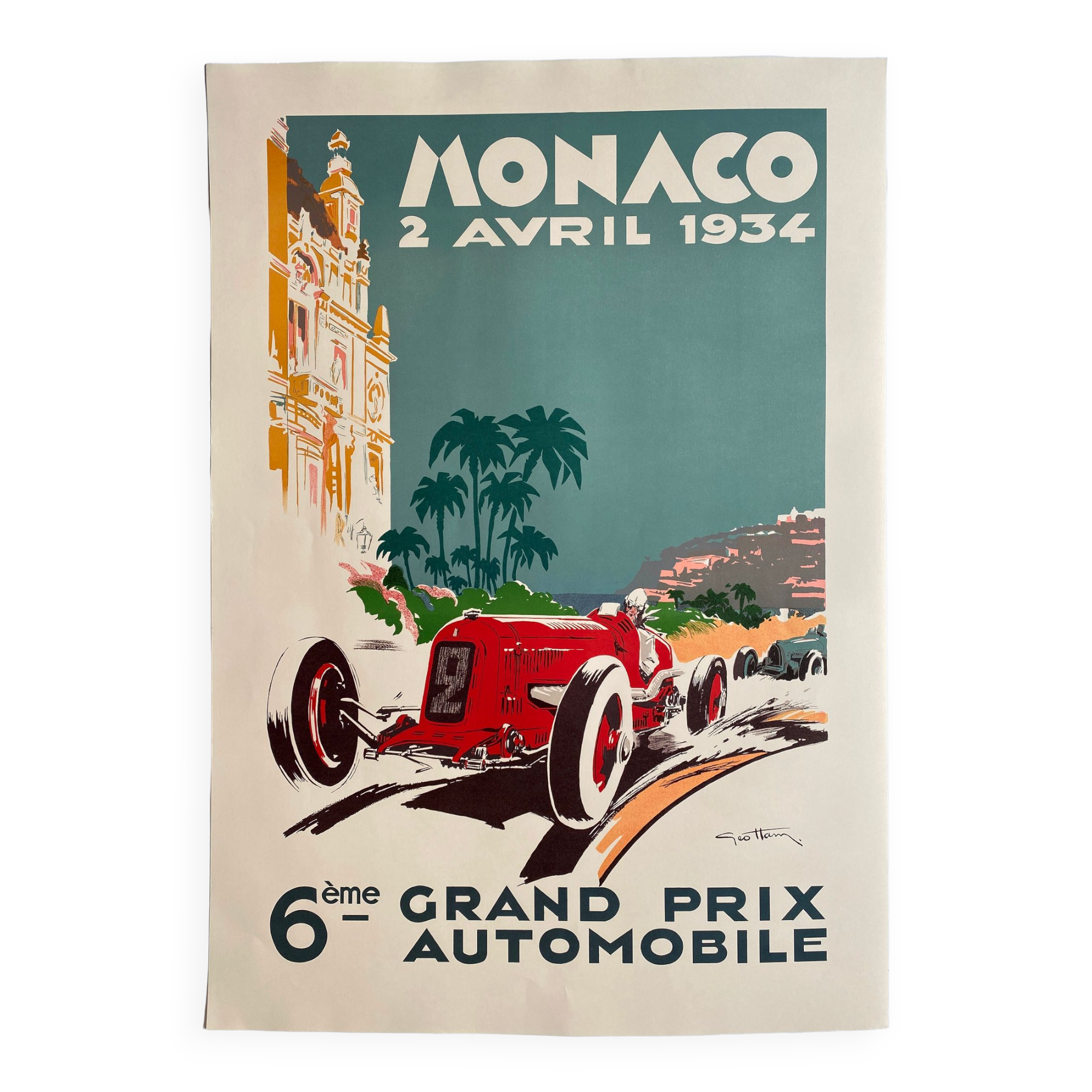 Lithograph poster "Grand Prix de Monaco 1934" Geo Ham 70x100cm 80's
