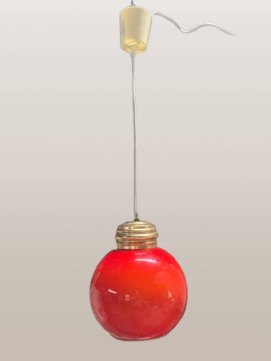 Hanging globe in red opaline glass, 1970s