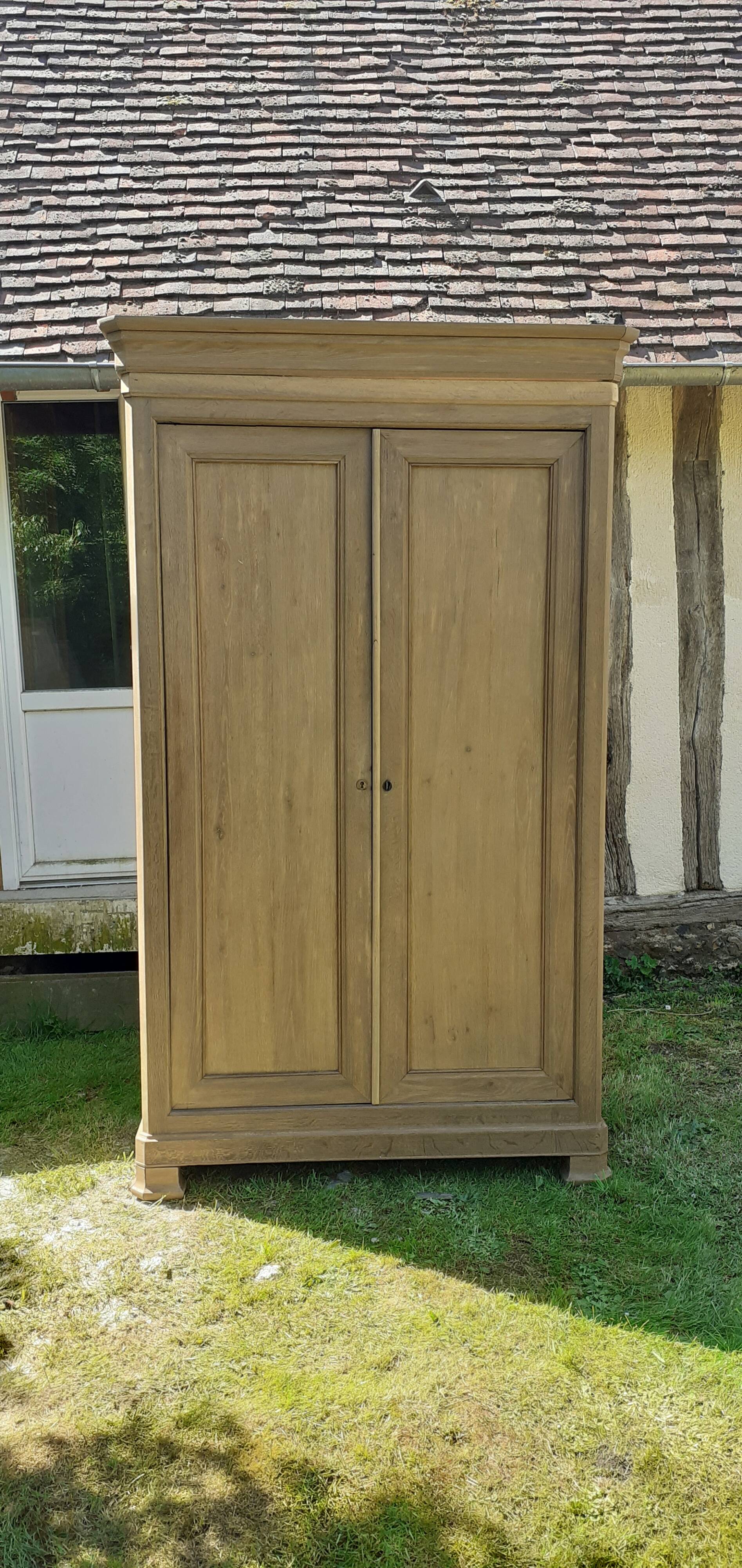 Antique Louis Philippe wardrobe with 2 doors, solid oak, raw wood