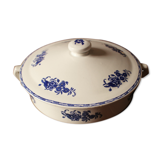 Soup tureen Saint Amand half porcelain flowers art deco blue