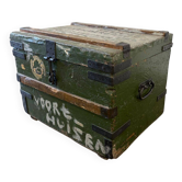 Vintage industrial green wooden travel trunk