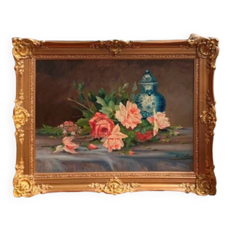 Tableau « Nature morte aux roses » A. Delbove.