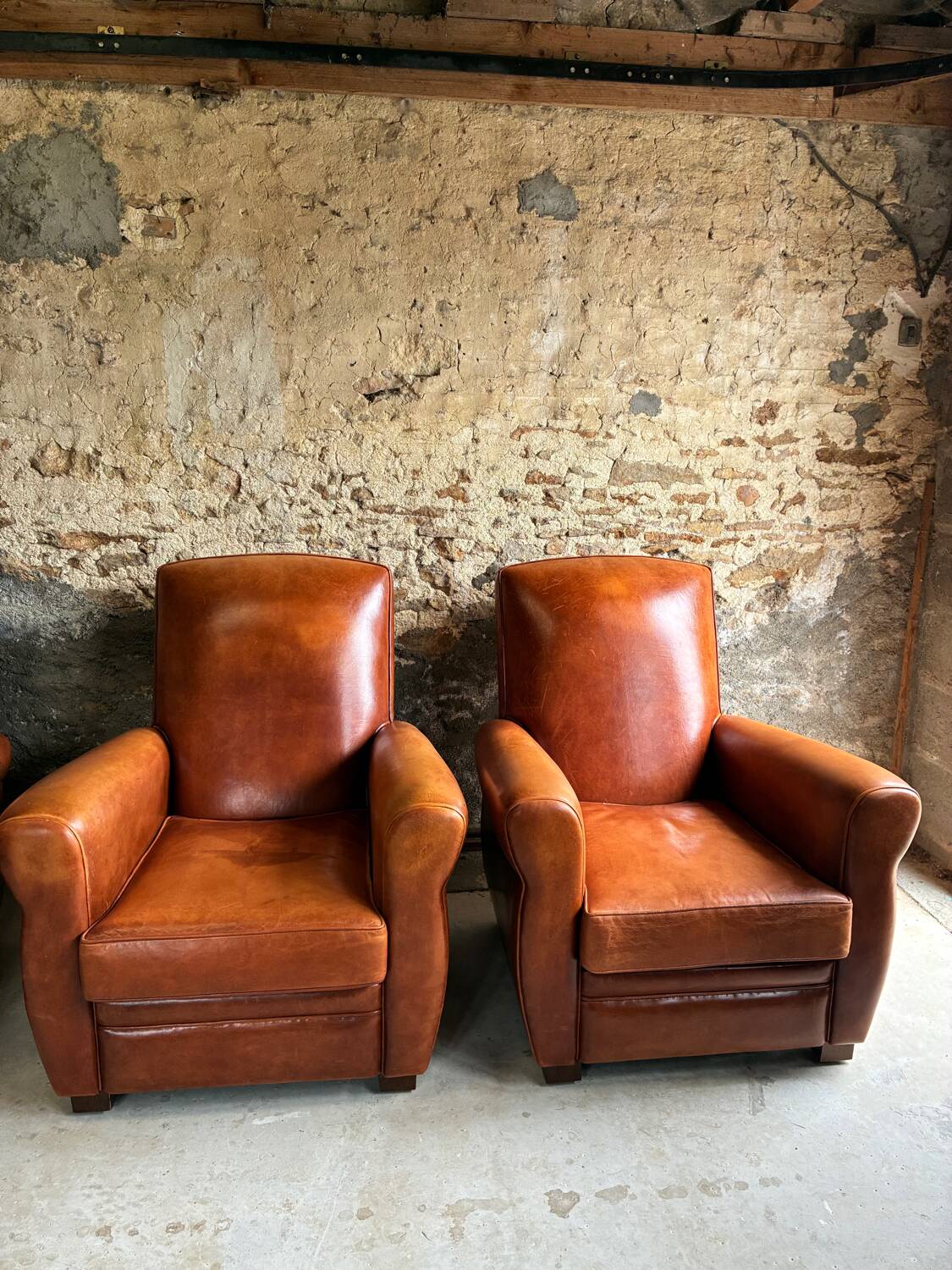 Lot de 4 fauteuils club, Cognac