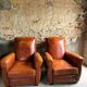 Lot de 4 fauteuils club, Cognac