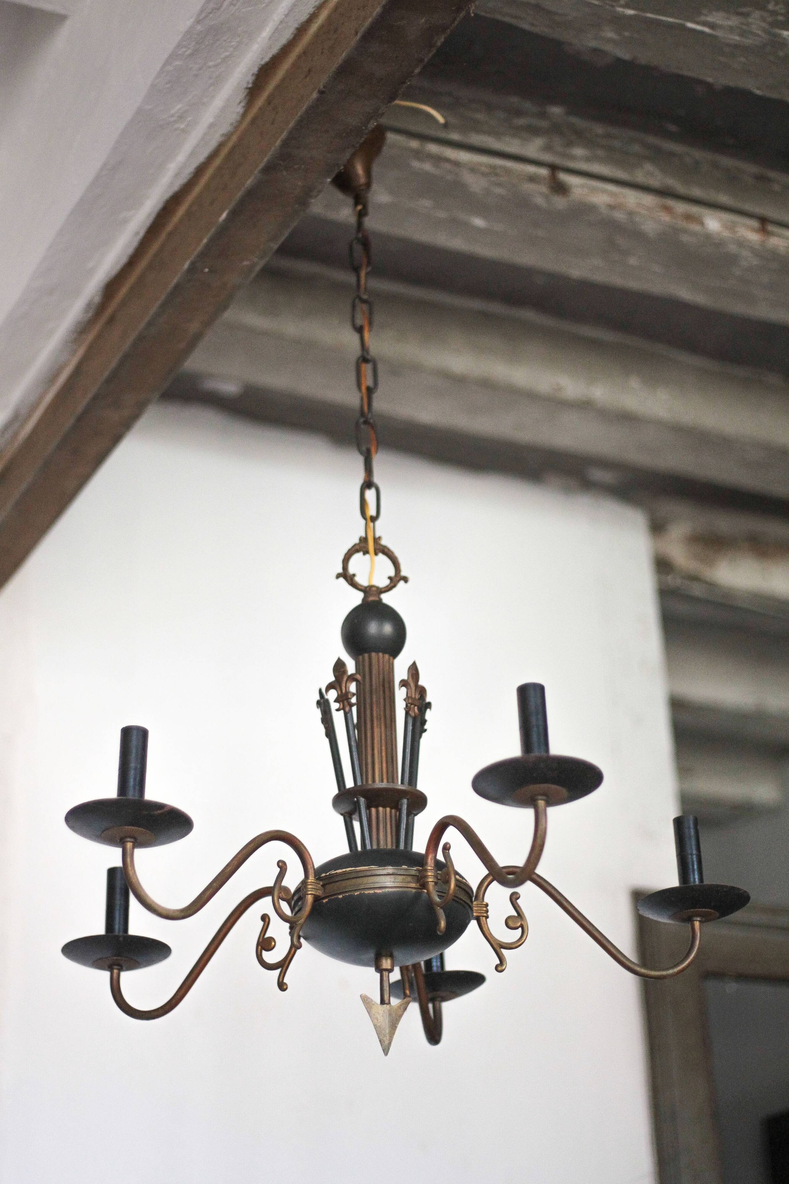 Vintage pendant light, empire brass pendant light, arrow pendant light