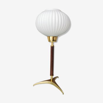 Mid Century tripod table lamp with pleated glass shade