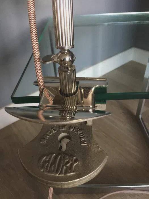 Glory industrial clamp lamp, chrome reflector shade, Germany, 1950s