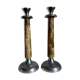 A Pair Of Vintage Mid Century Modern Metal With Faux Bone Candle Holde