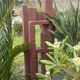 Superb postmodern brutalist sculpture in wood, metal, and material.