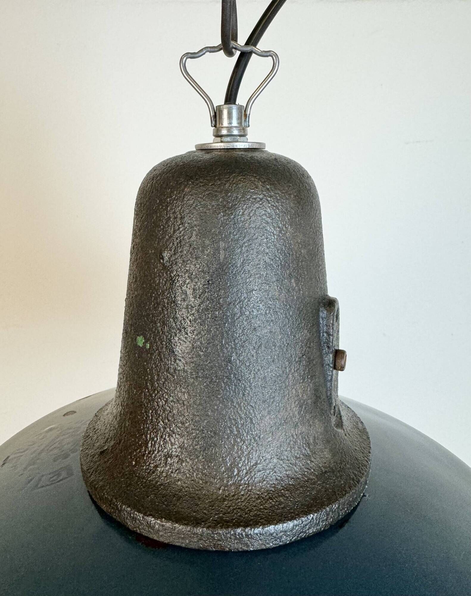 Industrial Blue Enamel Factory Lamp with Cast Iron Top, 1960s