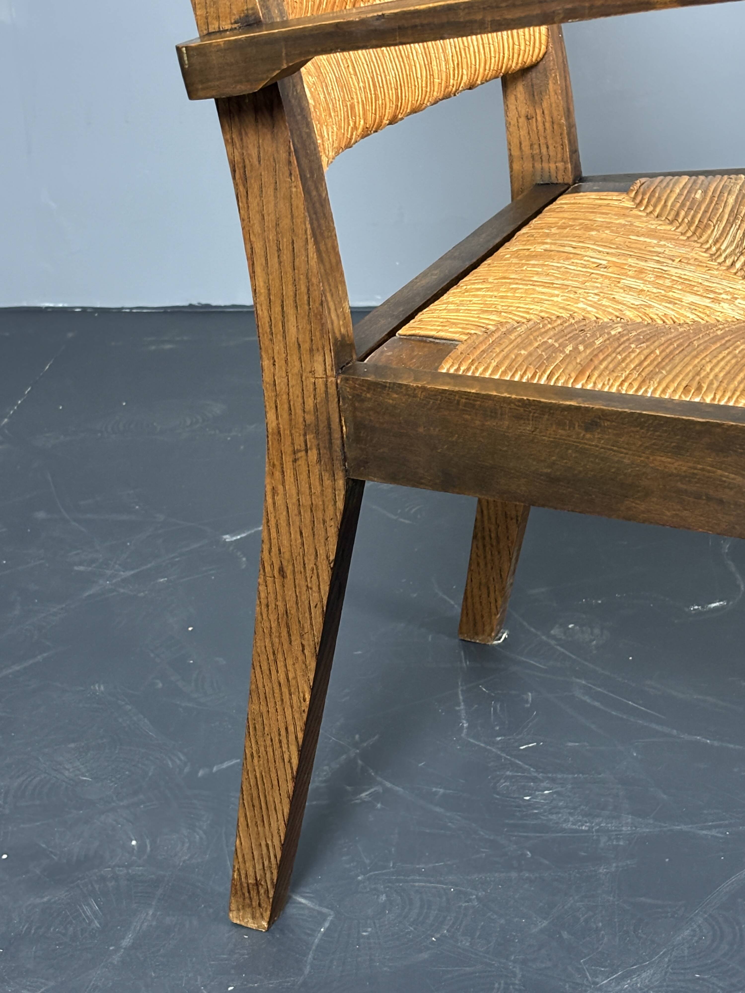 Wood turned rush armchair in the stye of Charles Dudouyt, France 1950s