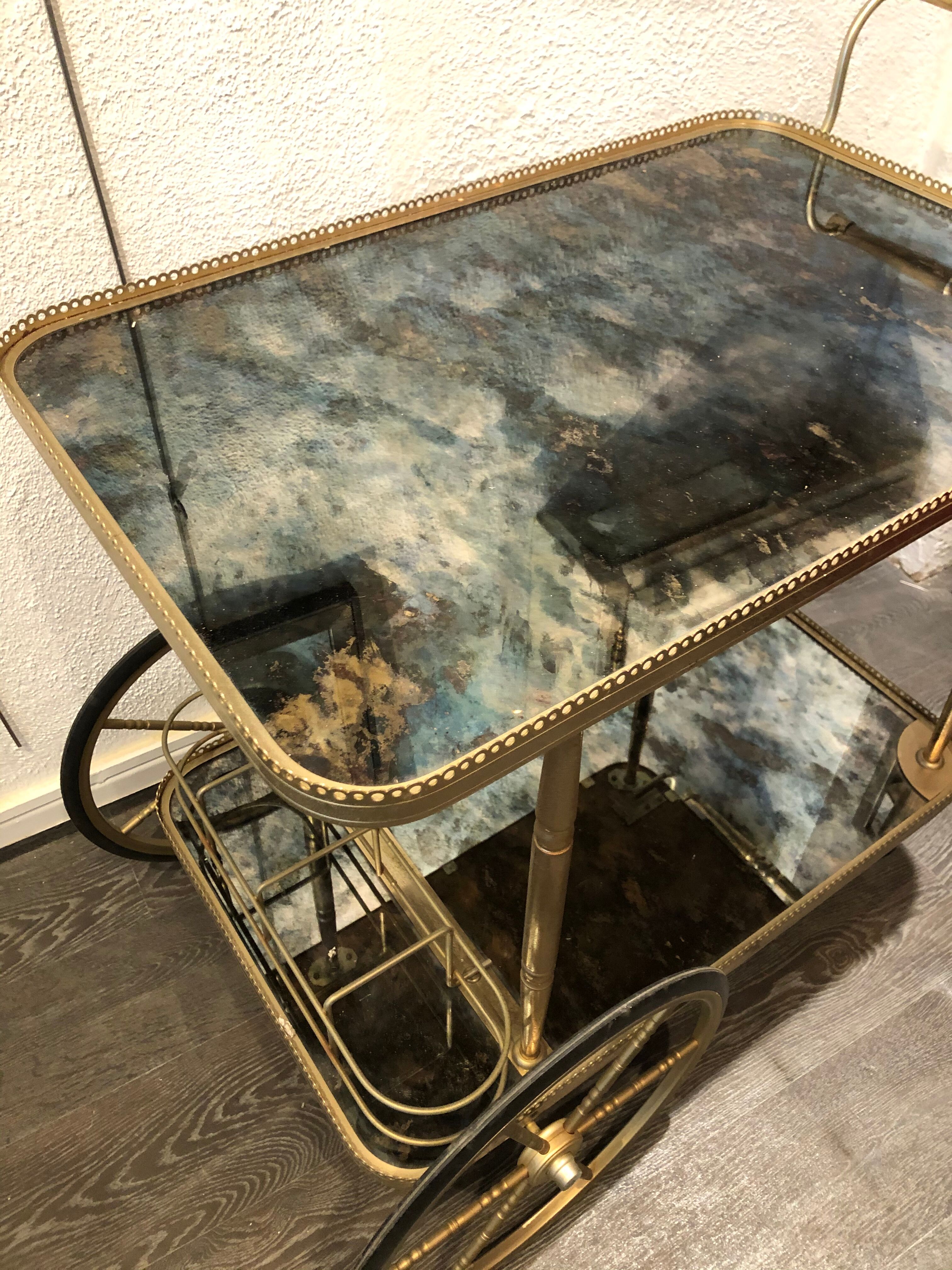 Desserte bar rolling 1960 eglomised glass