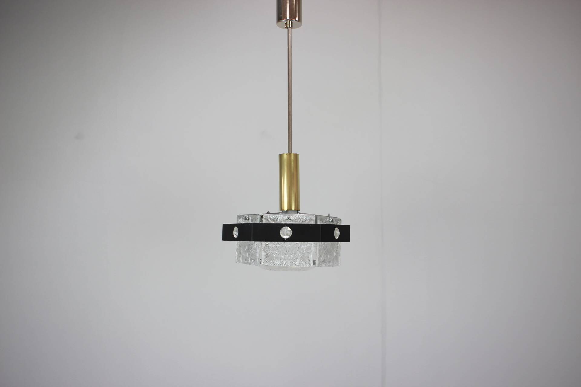 1970s Czechoslovak Kamenický Šenov Cut Glass and Chrome Pendant Light