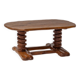 Sculptural French Oak Corkscrew Leg Coffee Table, France 1950s