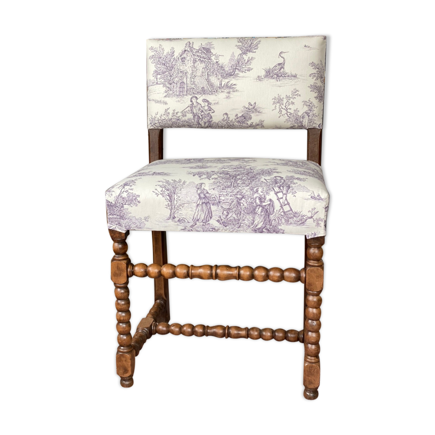 Authentic Louis XIII chair re-lined Jouy canvas