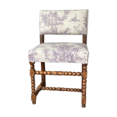 Authentique chaise Louis XIII re-tapissée toile de Jouy