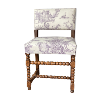 Authentic Louis XIII chair re-lined Jouy canvas