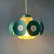 Suspension Space Age with glass shade and green/blue metal structure.