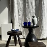 Solid wood (monoxyl) side table, organic shape, black color