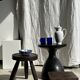 Solid wood (monoxyl) side table, organic shape, black color
