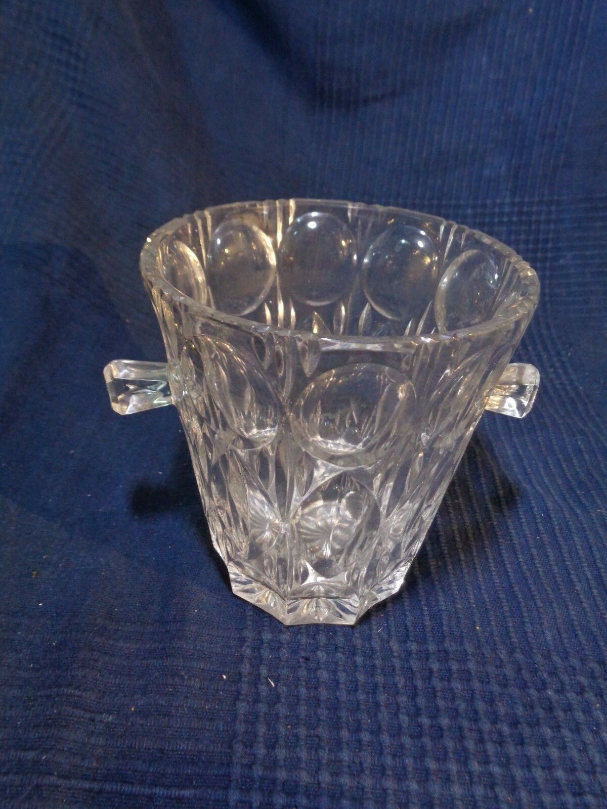 Glass ice bucket press vintage mold old diamond cut 1900