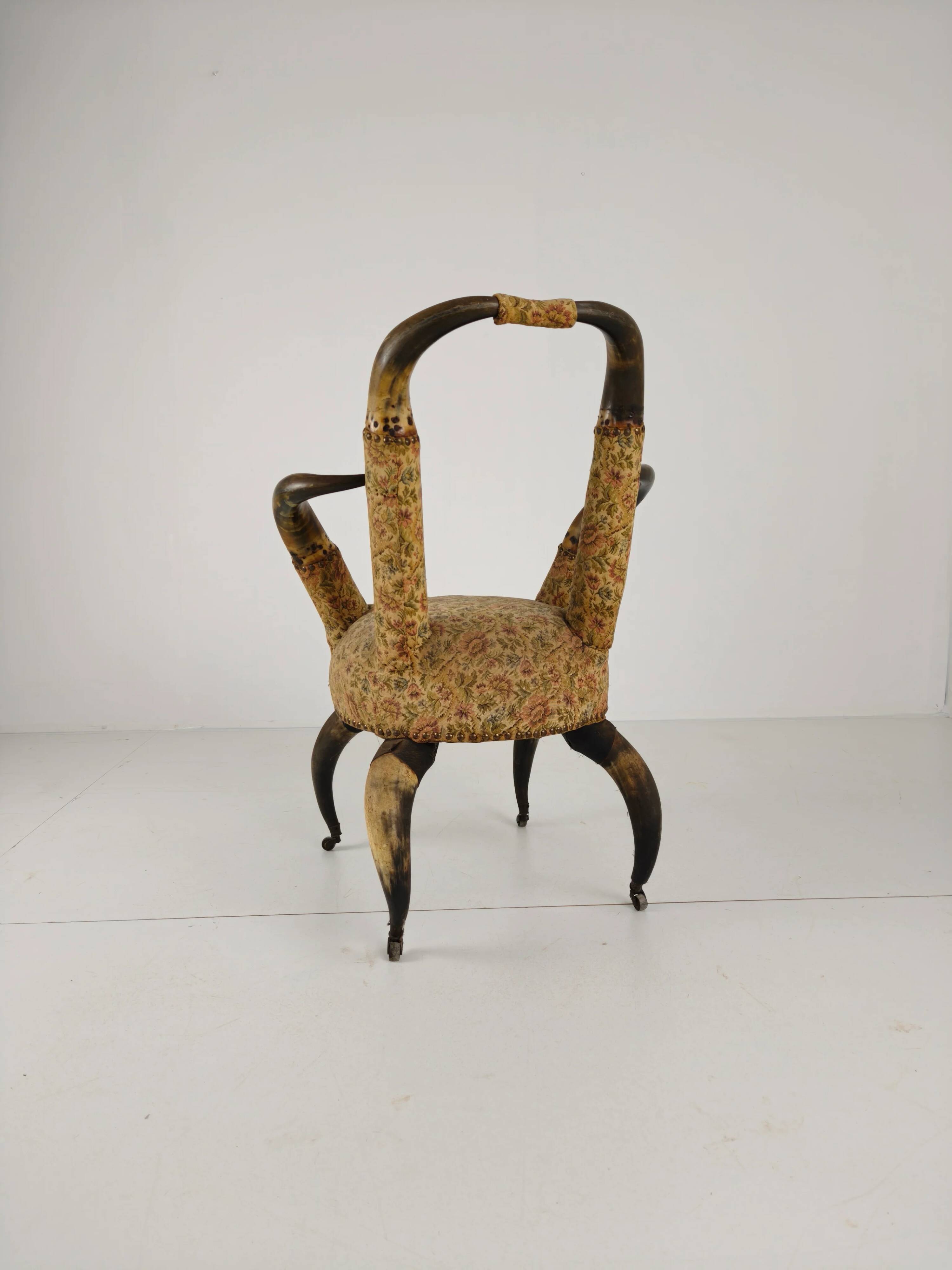 Rare 19th century highly decorative bull horn armchair (1870)