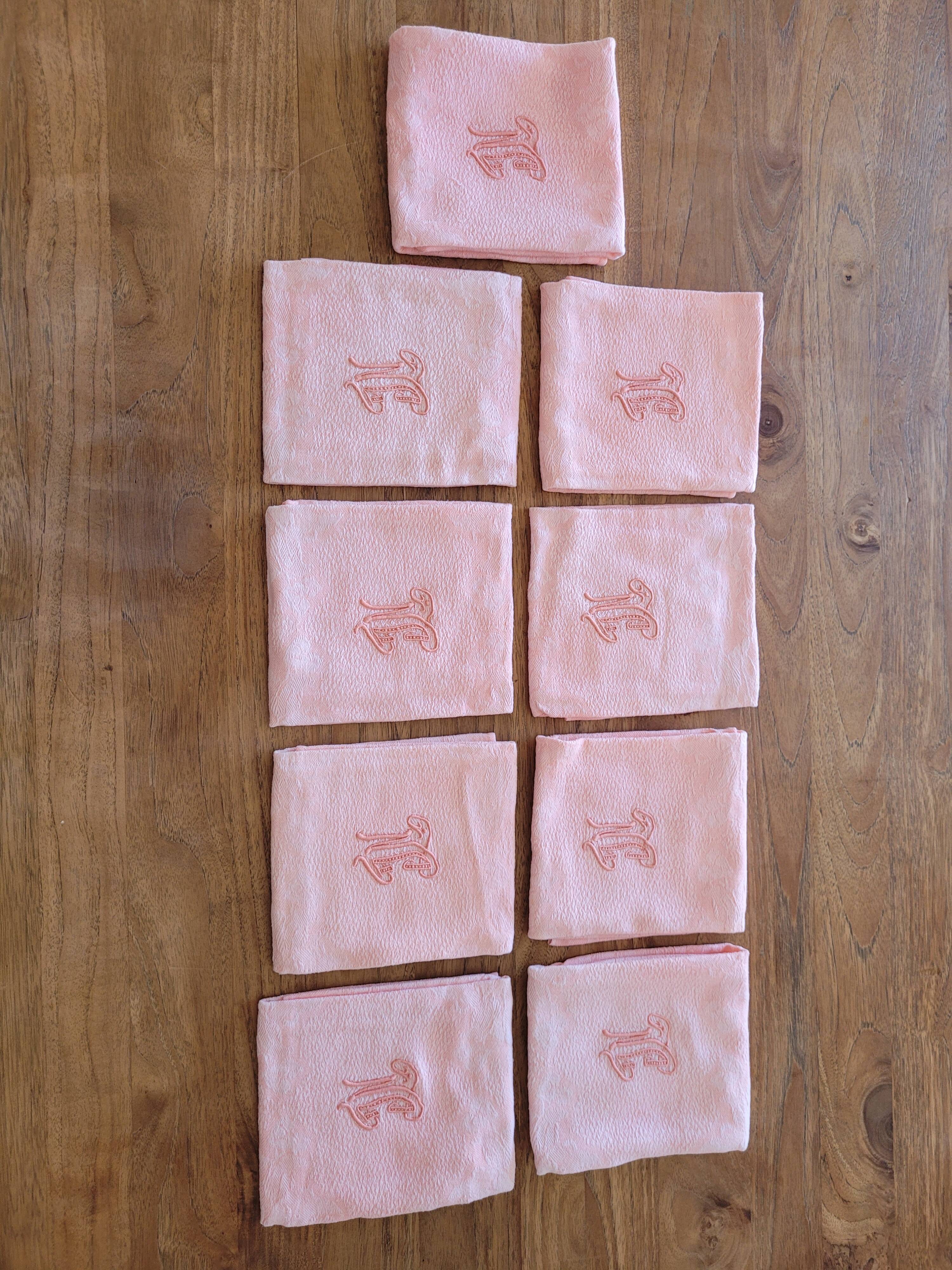 9 pink art deco towels monogrammed NC