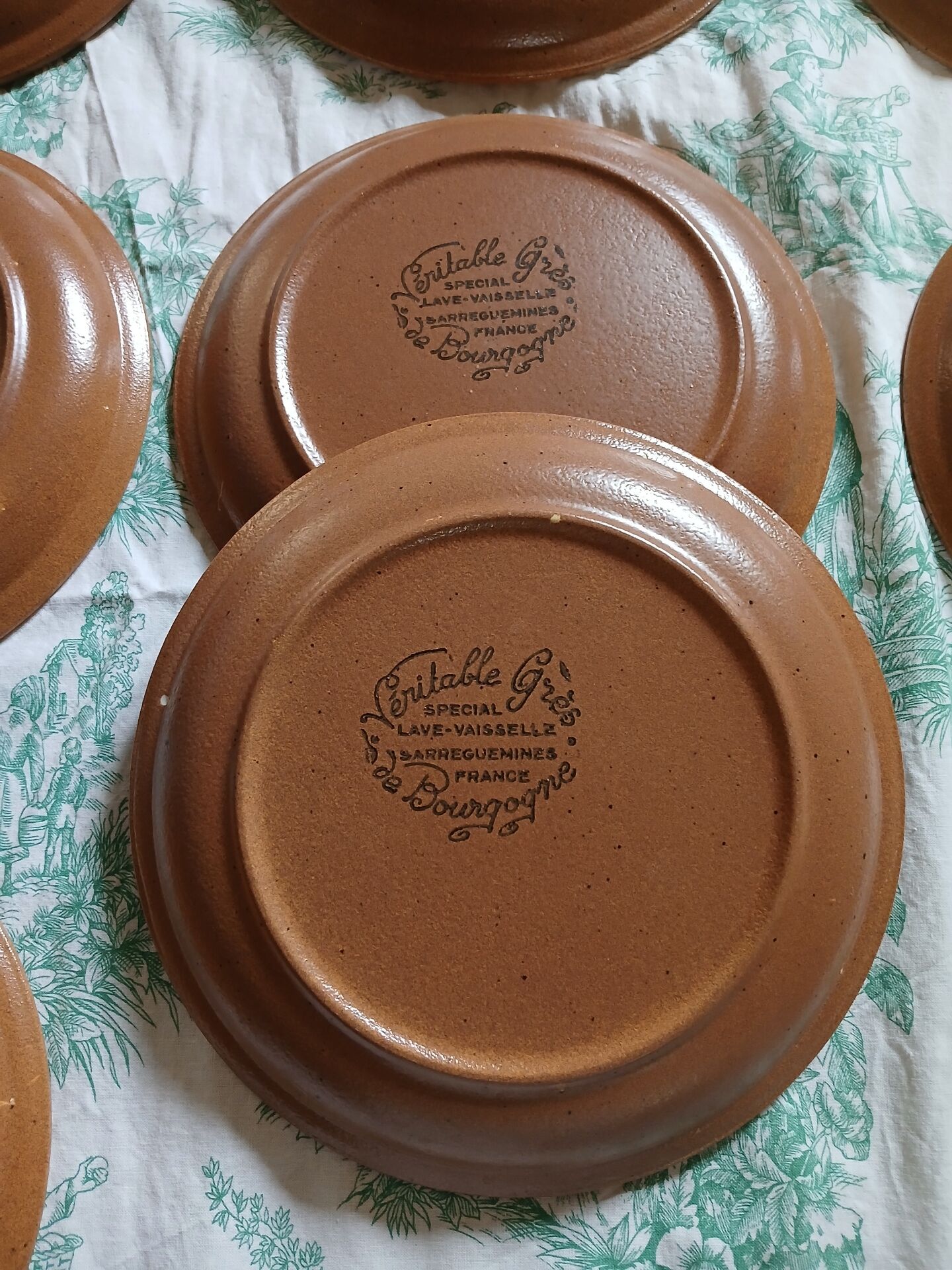 9 flat plates in Sarreguemines stoneware