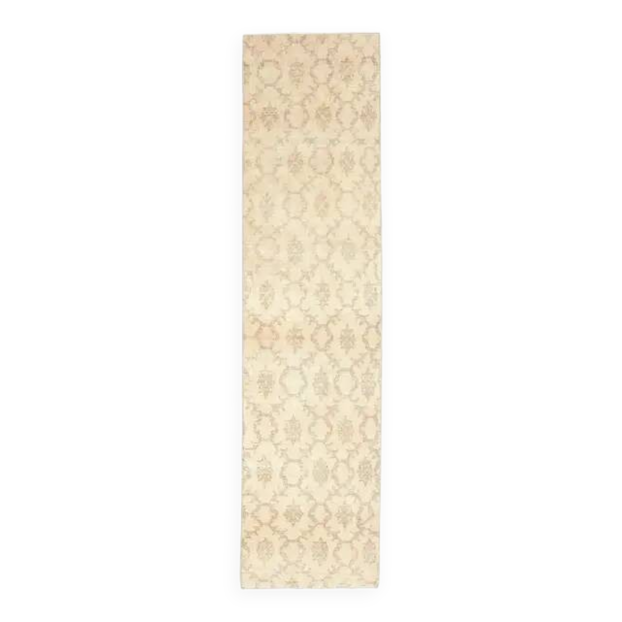 1970s vintage Turkish hand-knotted wool cotton beige runner rug 62x261