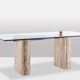 Console, or desk, in glass and travertine. 1980s.