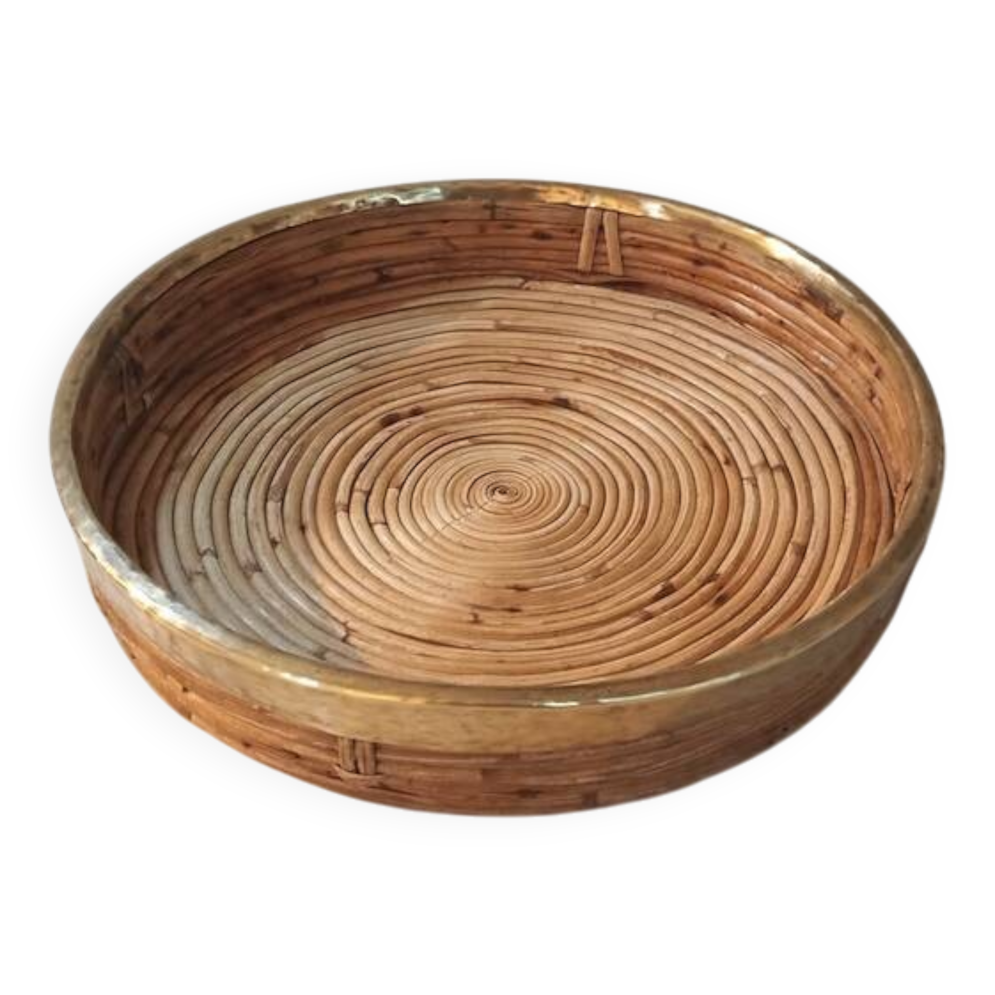 Bauhaus rattan tray with gilded brass edge, G. Crespi