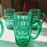 Suite de 4 chopes vintages en verre vert