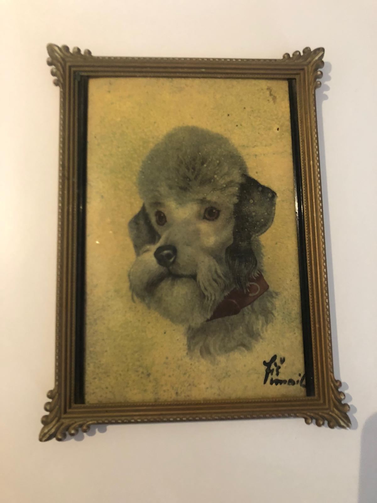 Protrait English poodle enamel on copper