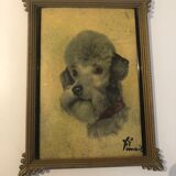 Protrait English poodle enamel on copper