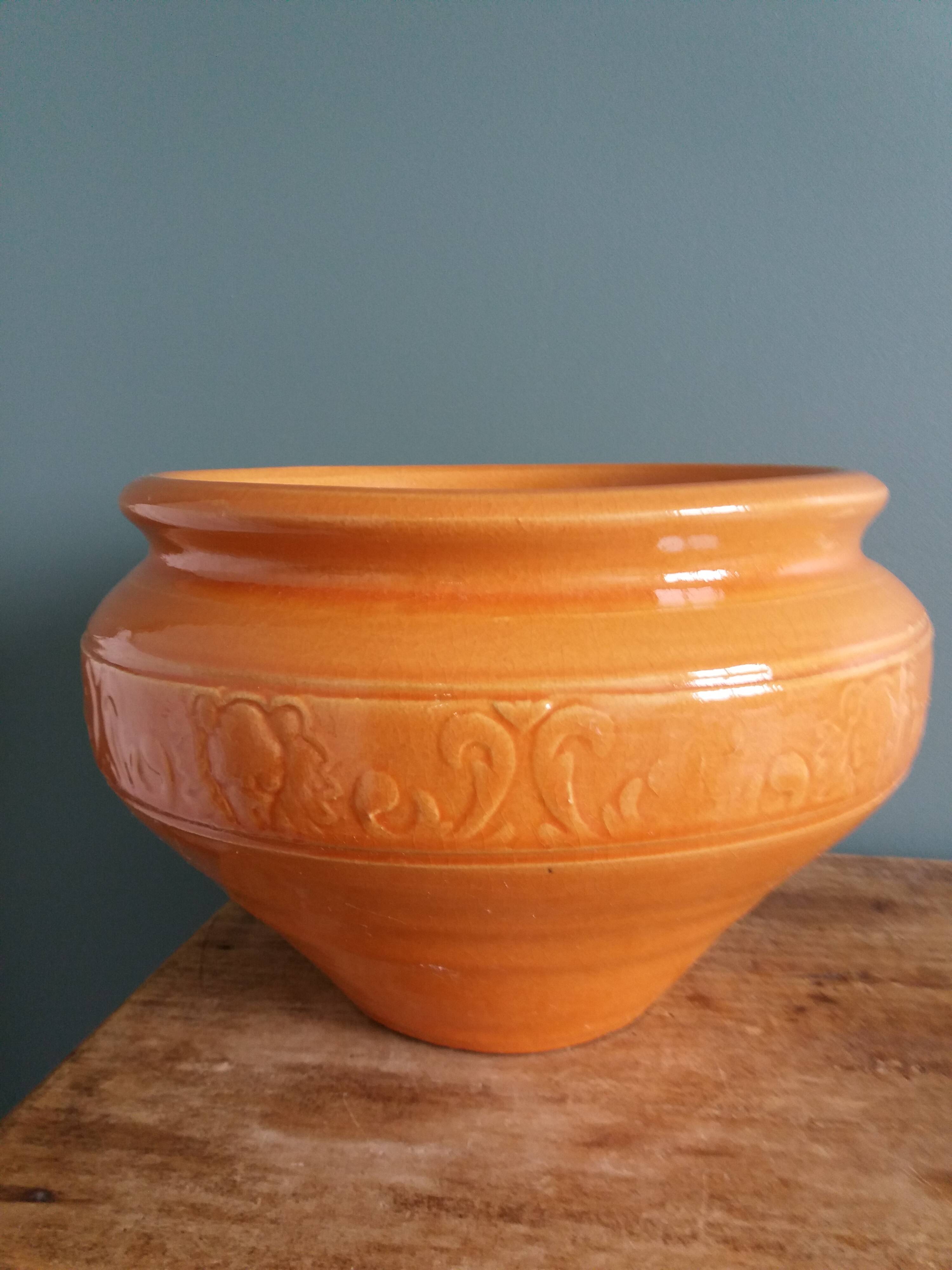 Cache pot, pot de fleurs, jardinière en terre cuite émaillée