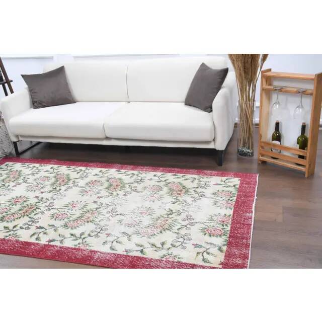 1970s Turkish Oushak Handmade Wool Cotton Beige Area Rug 127x235