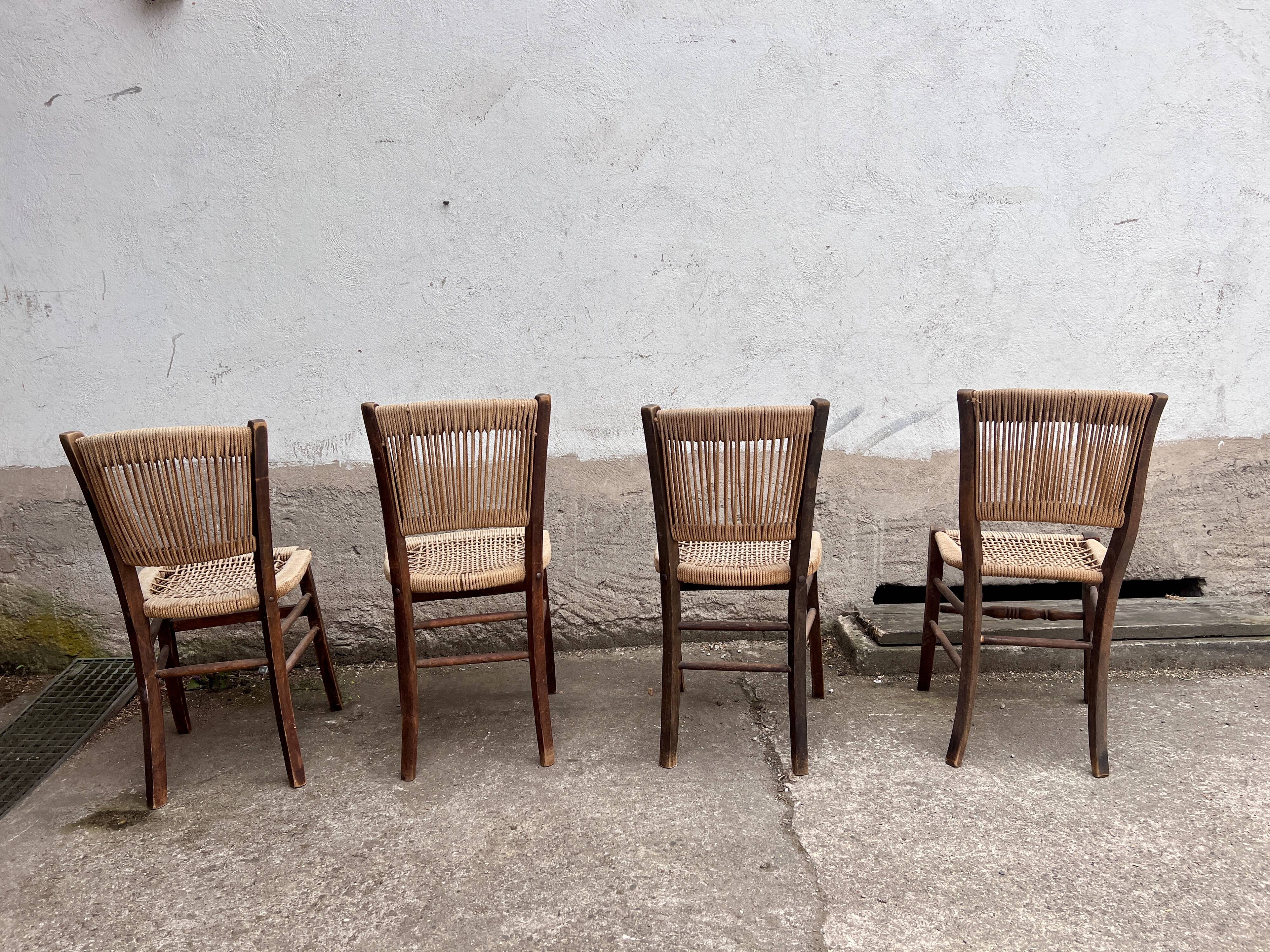 Set of 4 Vintage Rope Bistro Chairs