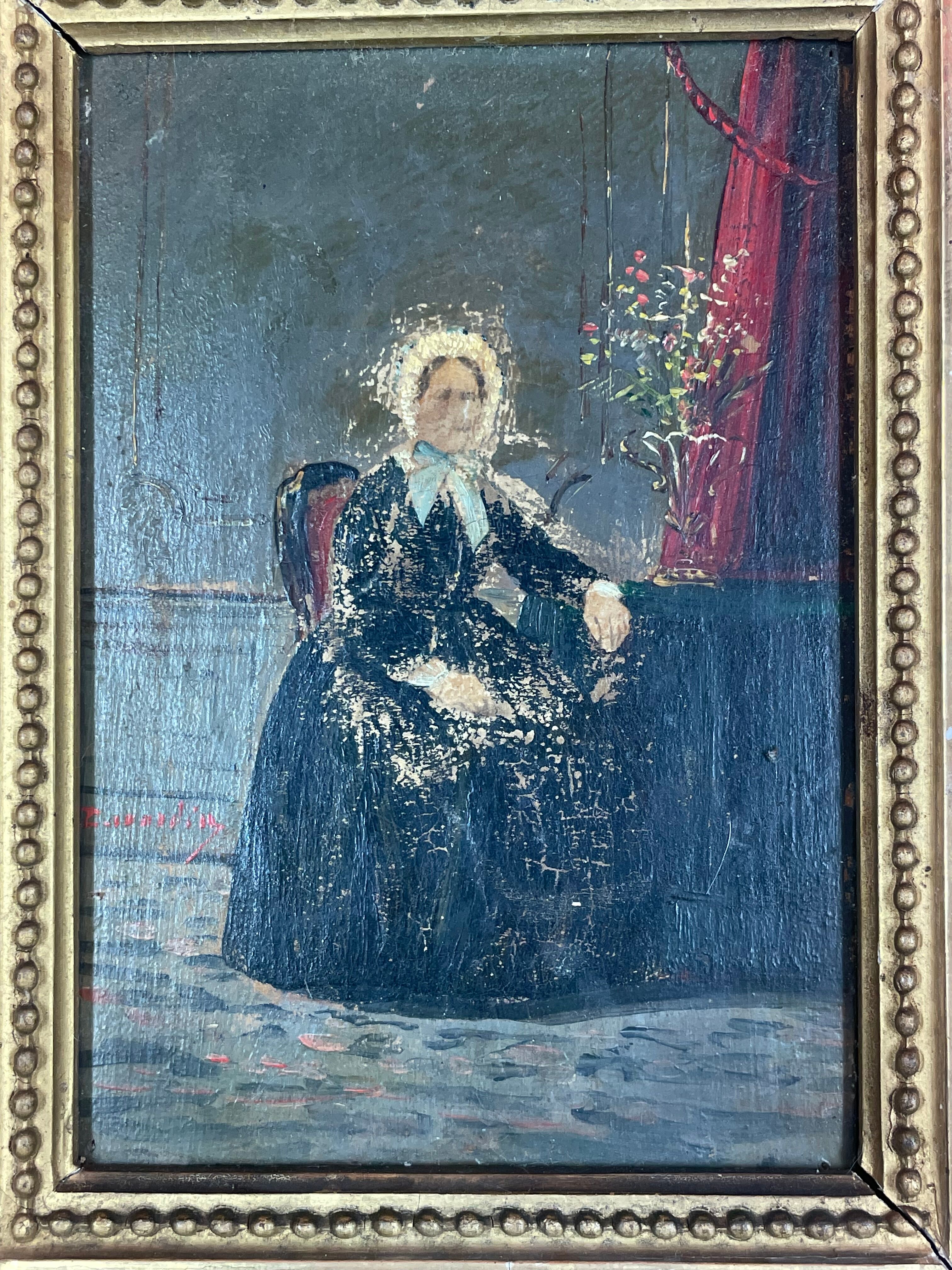Oil on panel Mémé Simon in her armchair