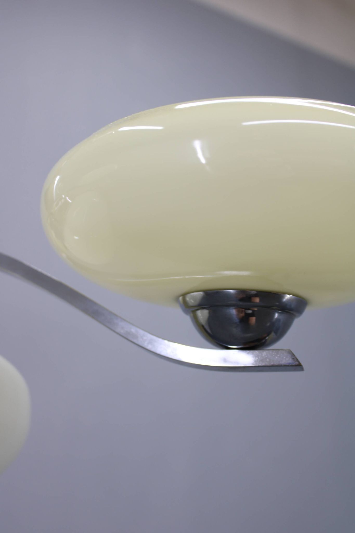 1930s Czech Art Deco chrome chandelier with cream opaline glass shades